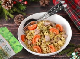 Новогодние макароны с индейкой и песто