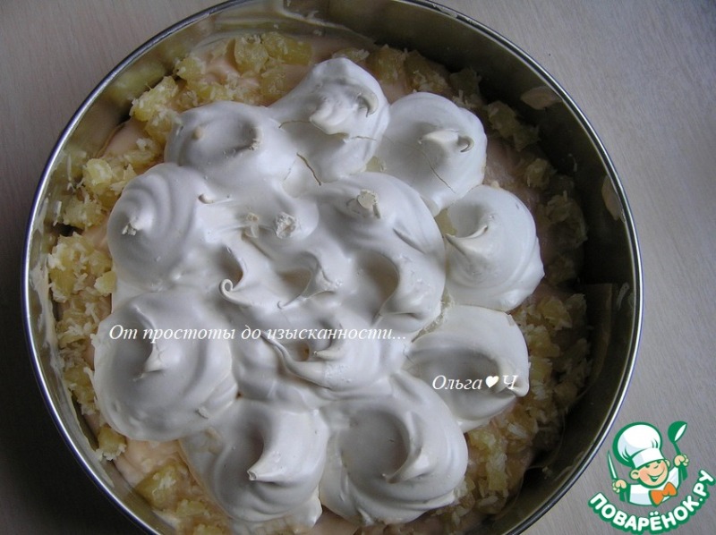 Кокосовый торт-безе с ананасами