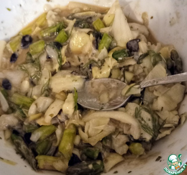 Котлеты из артишока, спаржи и маслин