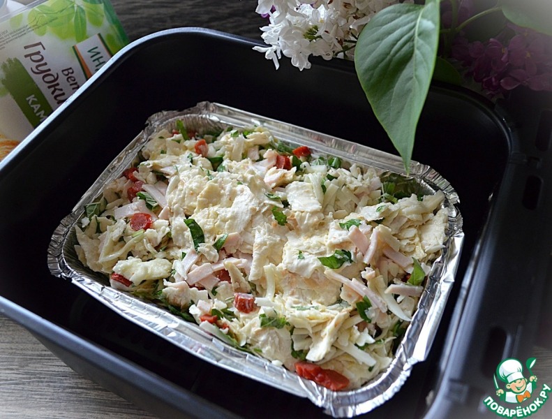 Пирог из лаваша с ветчиной и колбасками