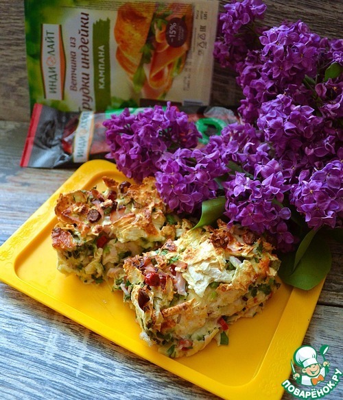 Пирог из лаваша с ветчиной и колбасками