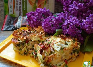Пирог из лаваша с ветчиной и колбасками