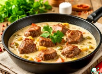 Свинина в сливочном соусе с овощами