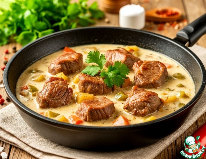 Свинина в сливочном соусе с овощами