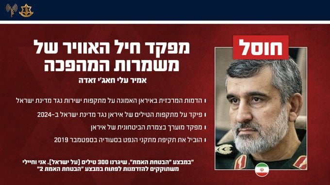 ЦАХАЛ ликвидировал иранского командующего ВВС и ряд командиров