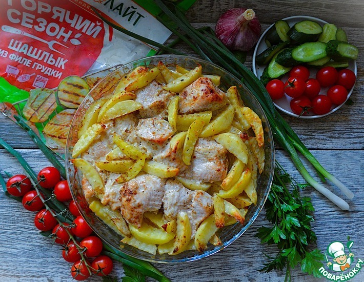 Индейка в маринаде запечённая с картофелем