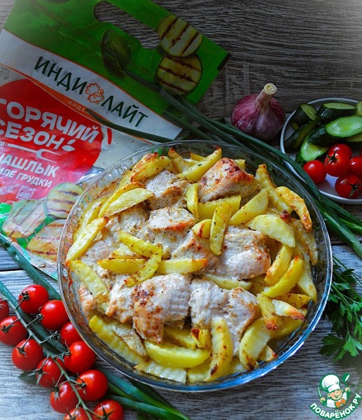 Индейка в маринаде запечённая с картофелем