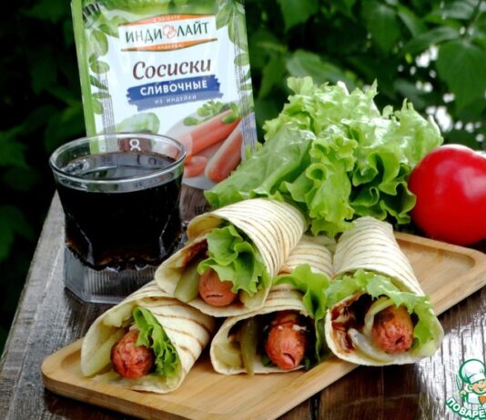 Лепёшка-гриль с сосиской и картофелем