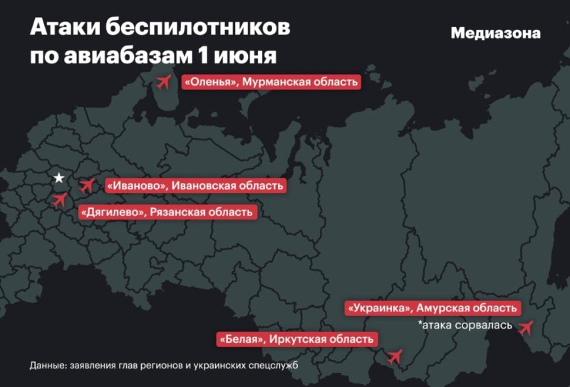 МО РФ говорит, что атаковано пять аэродромов. СМИ предполагают, что одна атака могла сорваться | ВИДЕО