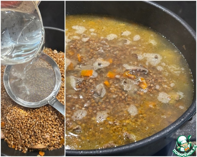 Гречневая каша с куриной печенью