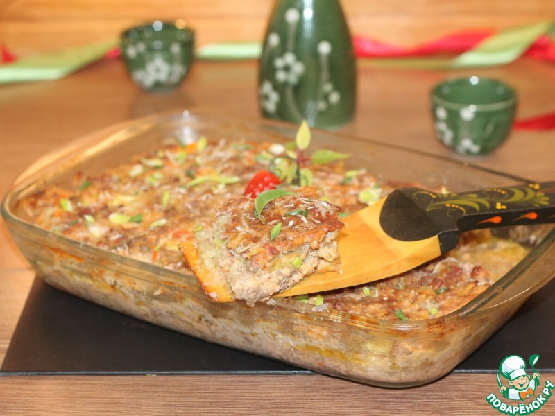 Запеканка с картофелем, кабачками, мясным фаршем