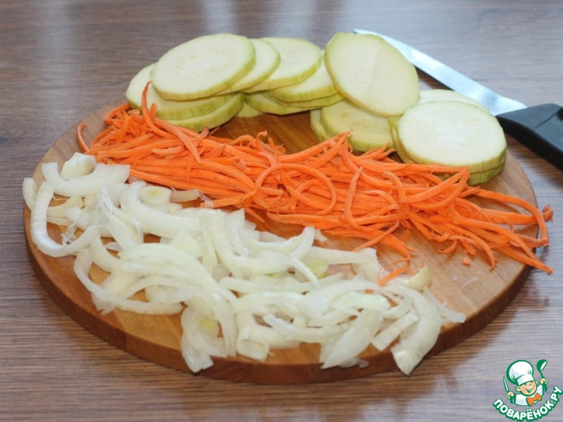 Запеканка с картофелем, кабачками, мясным фаршем