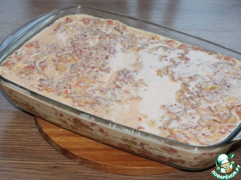 Запеканка с картофелем, кабачками, мясным фаршем