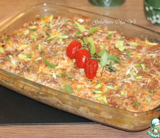 Запеканка с картофелем, кабачками, мясным фаршем