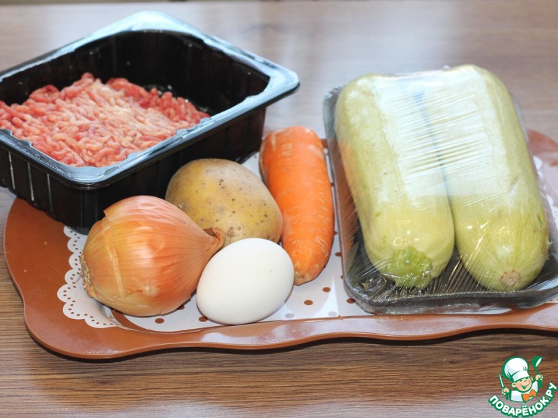Запеканка с картофелем, кабачками, мясным фаршем