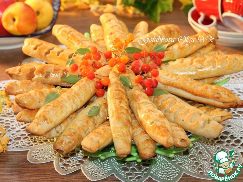 Булочки-трубочки с творогом и повидлом
