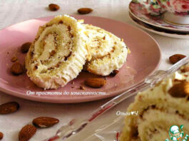 Рулет на сгущёнке с миндалём