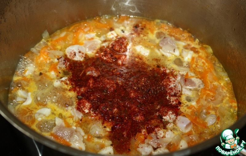 Солянка с курицей. Без масла, но на курином бульоне