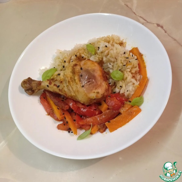 Курица, запеченная в рукаве с перцем и морковью