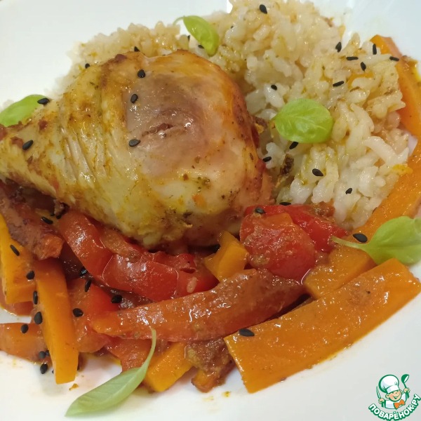 Курица, запеченная в рукаве с перцем и морковью