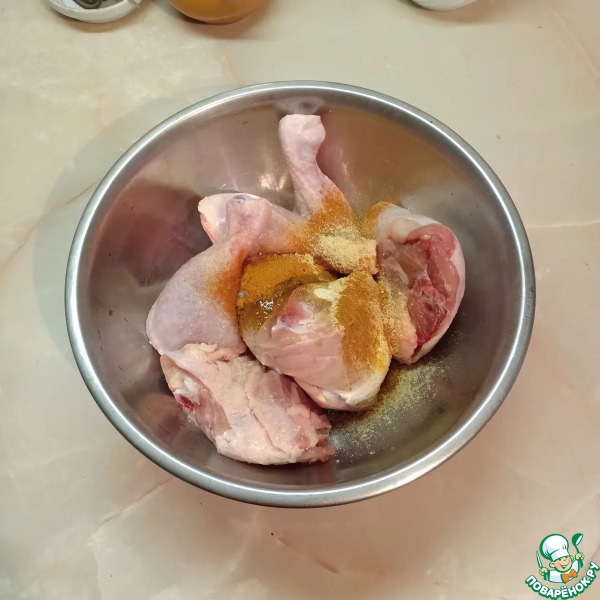 Курочка с луком и апельсинами