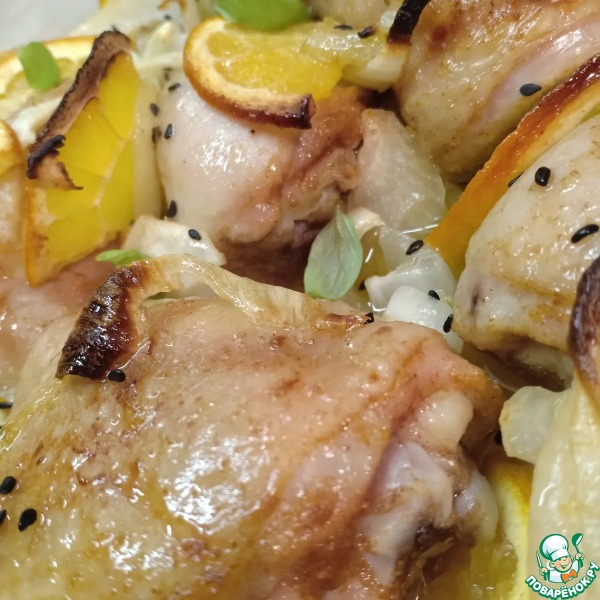 Курочка с луком и апельсинами