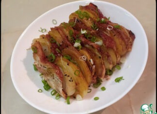 Свинина на шпажках с беконом и картофелем