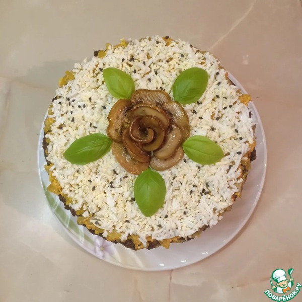 Печеночный торт с грибами