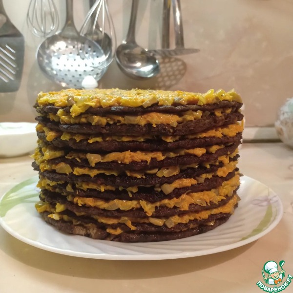 Печеночный торт с грибами