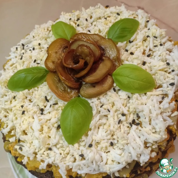 Печеночный торт с грибами