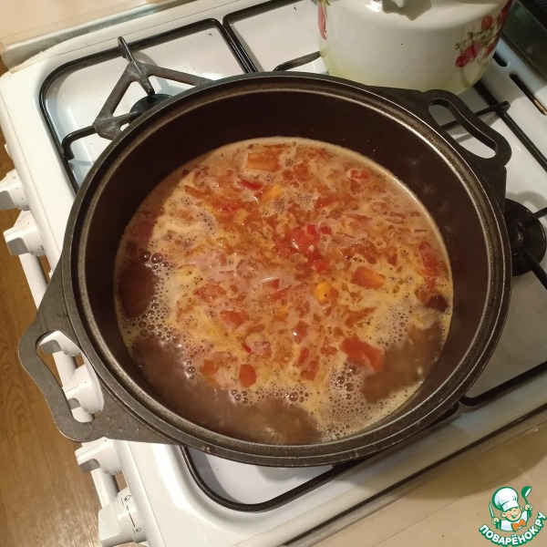 Сливочный суп с курицей и макаронами