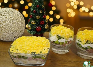 Слоёный салат с тунцом в стаканах