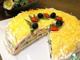 Закусочный торт из лаваша с ветчиной и сыром