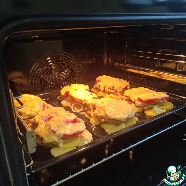 Мясо с помидорами и грибами