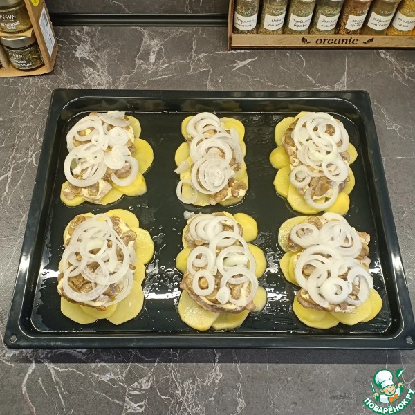 Мясо с помидорами и грибами