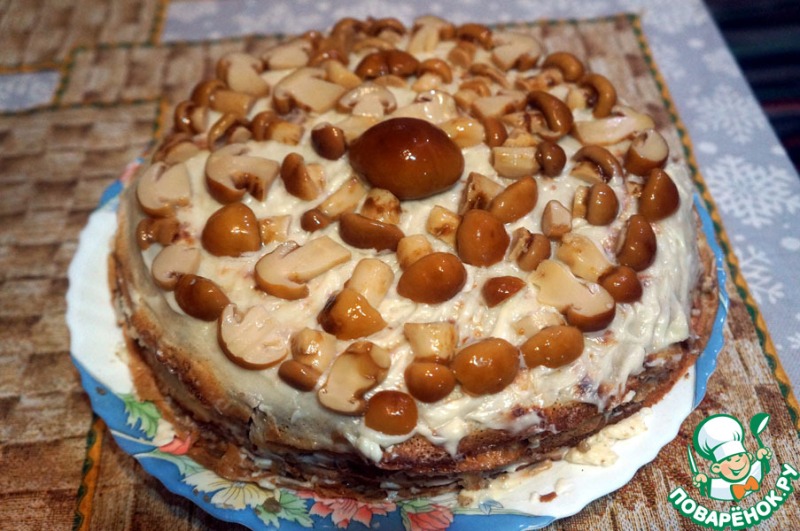 Блинный пирог с грибами