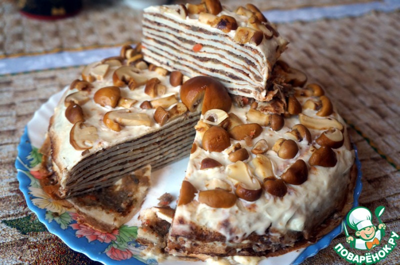 Блинный пирог с грибами