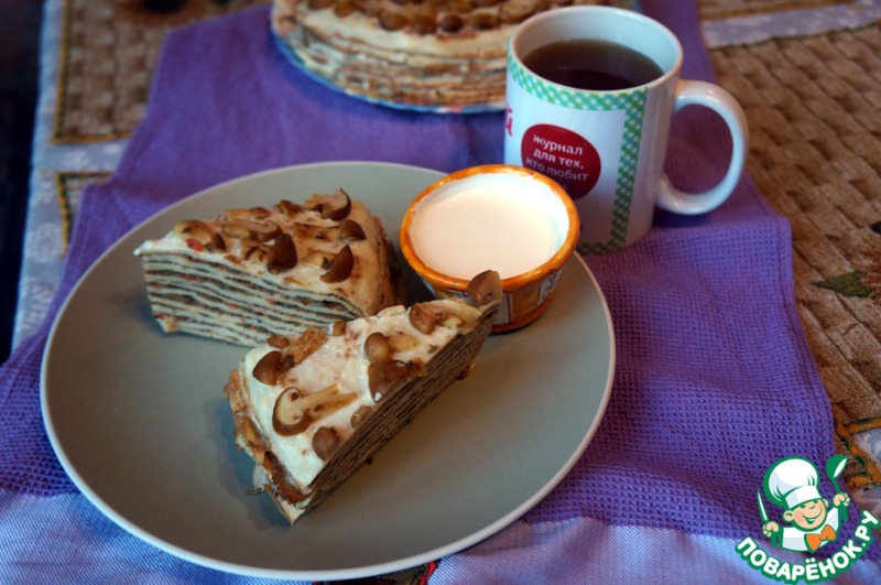 Блинный пирог с грибами