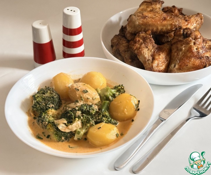 Картофель с брокколи в сливочном соусе