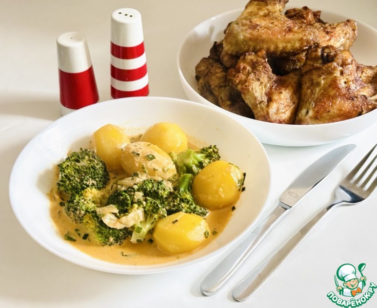 Картофель с брокколи в сливочном соусе