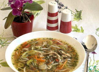 Куриный суп с овощами и лапшой