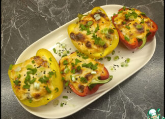 Перец, фаршированный фаршем и грибами