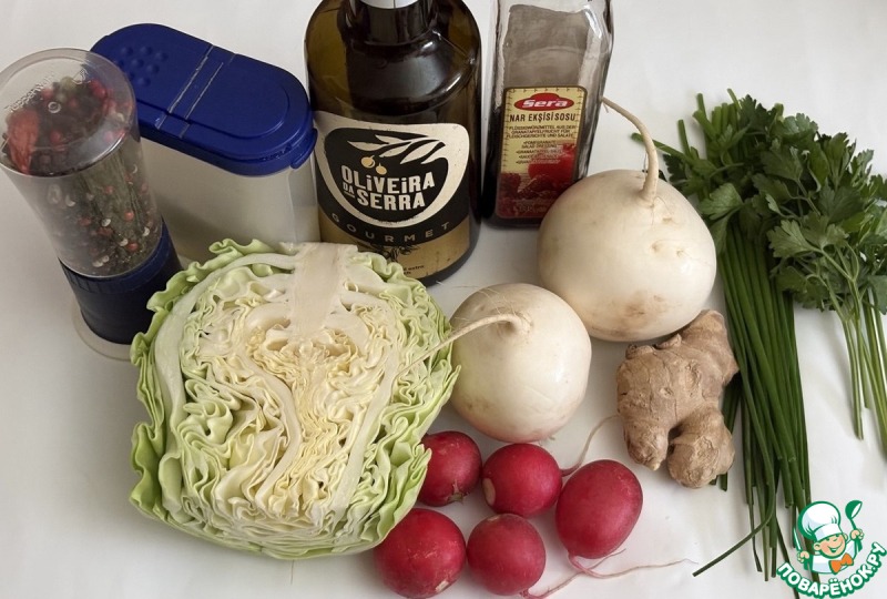 Салат из редьки, редиса и капусты