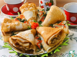 Блины на кипятке с грибной начинкой