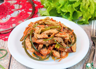 Мясо с чесночными стрелками