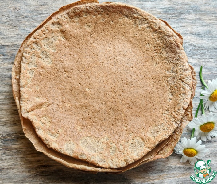 Печёночные блины с лисичками и сыром