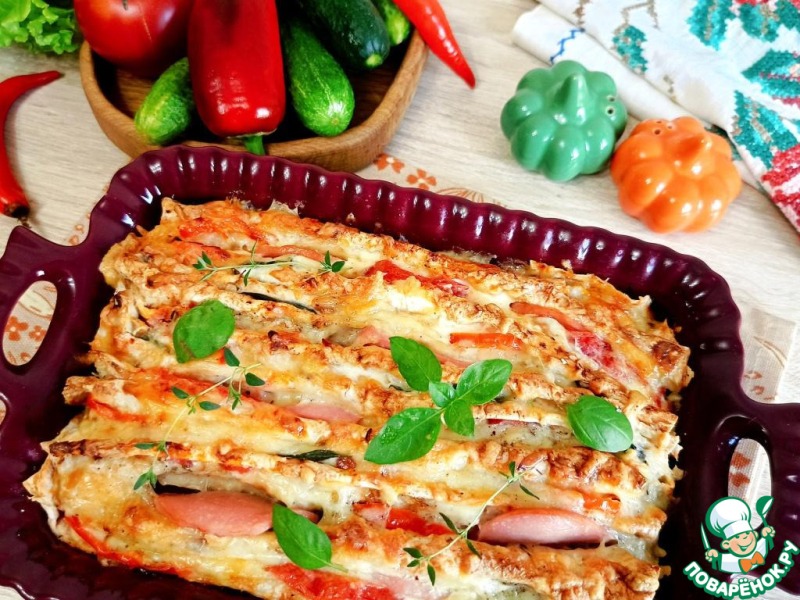 Пирог-гармошка из лаваша с овощами