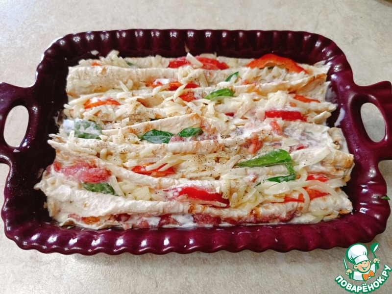 Пирог-гармошка из лаваша с овощами