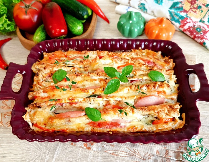 Пирог-гармошка из лаваша с овощами