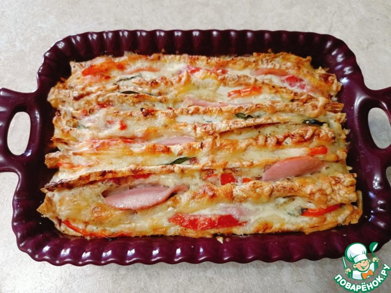 Пирог-гармошка из лаваша с овощами